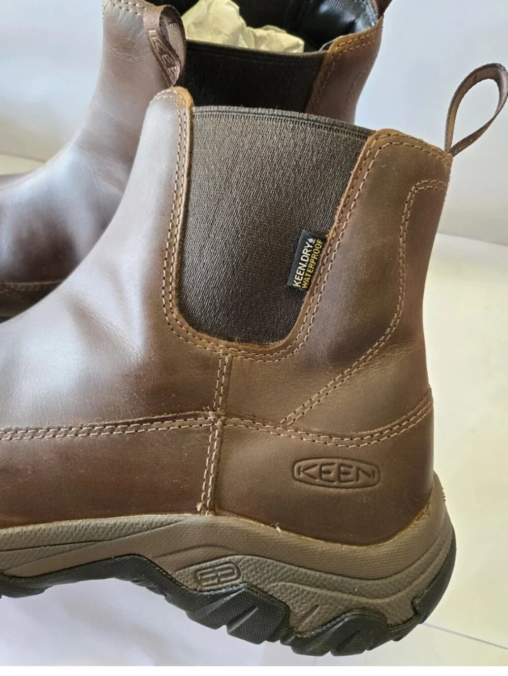 KEEN Men's 10.5 Wide Chelsea Waterproof Work Boots Brown Leather NEW